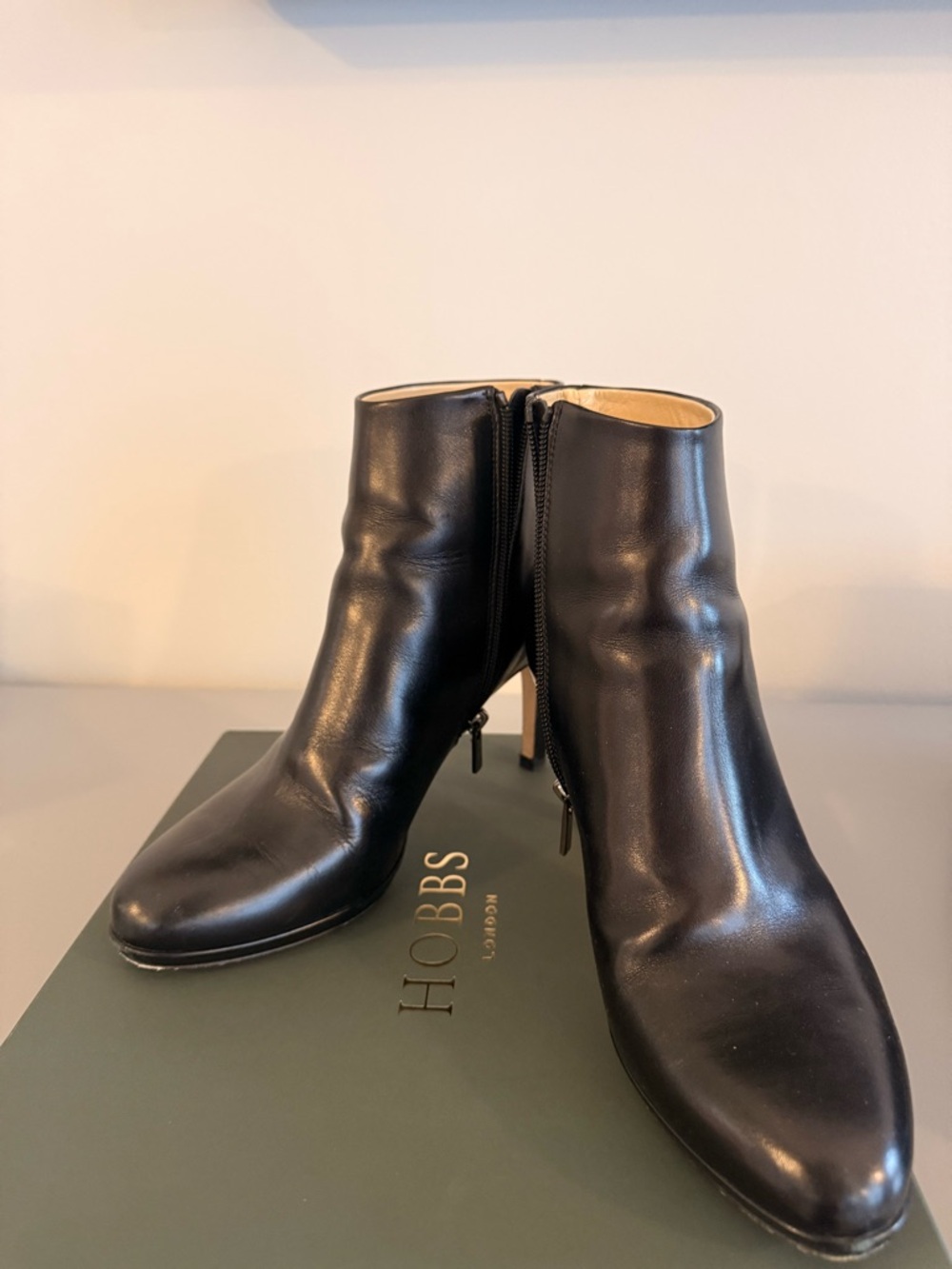 Hobbs Black Leather Ankle Booties with Side Zip